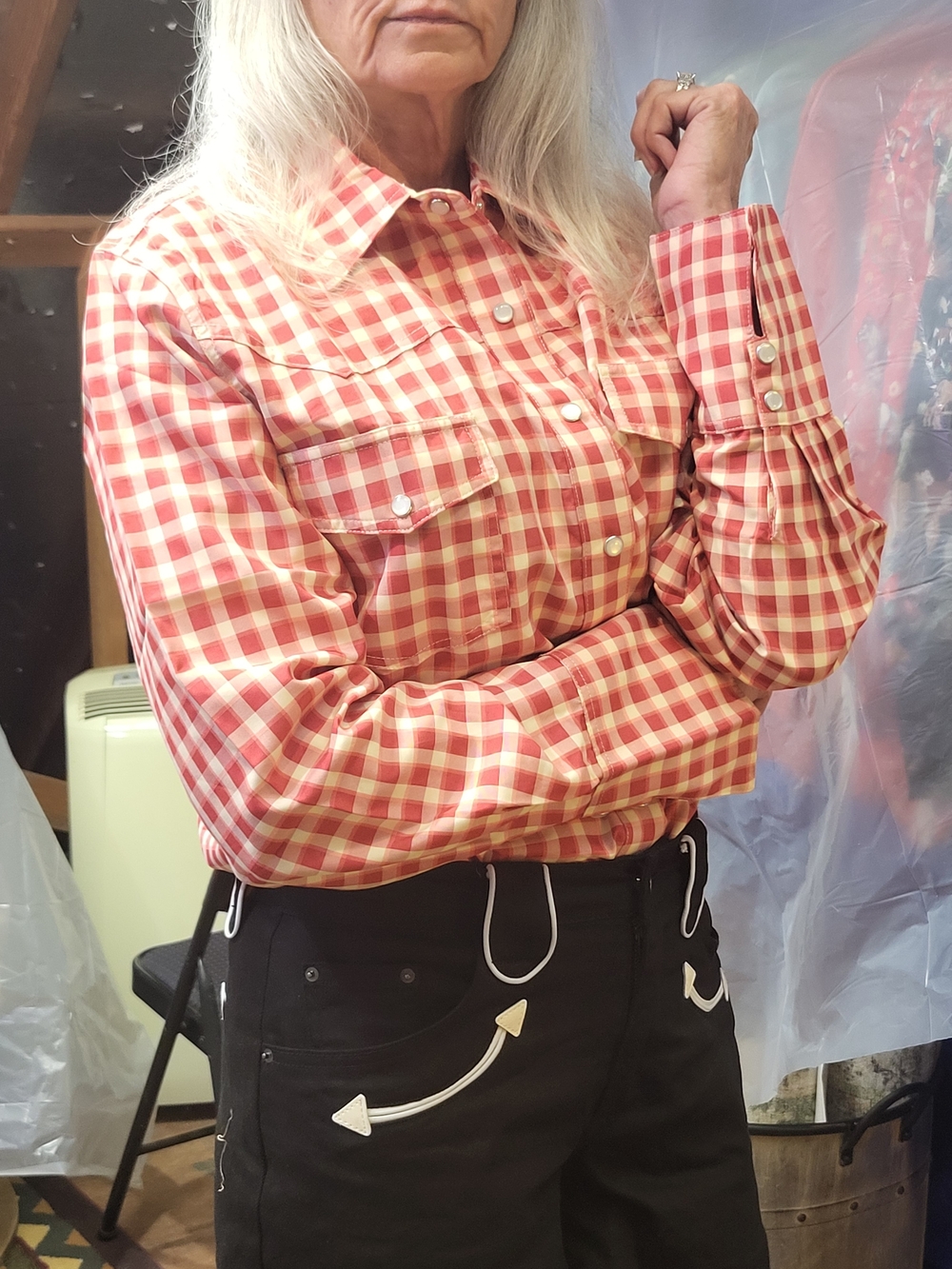 Classic Pink Plaid Button-Front Blouse